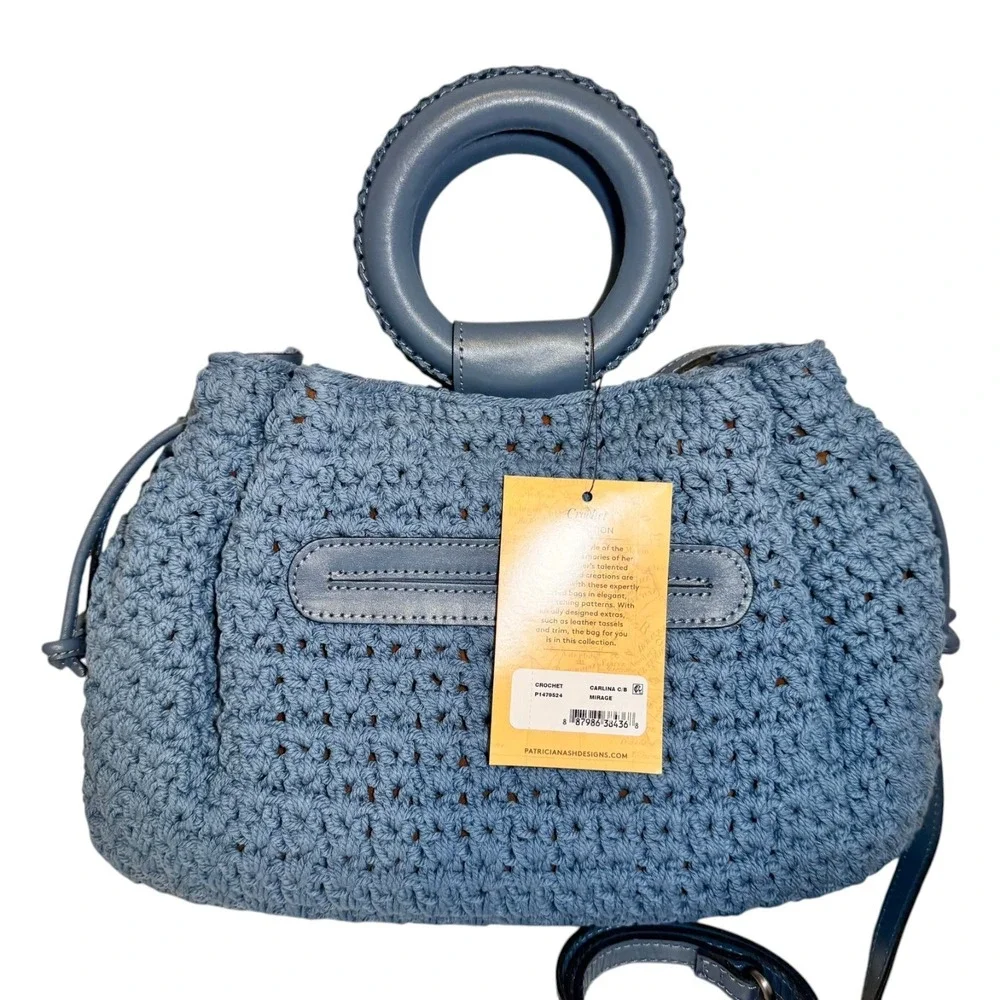 Patricia Nash Carlina Blue Floral Crochet Satchel Bag Handle Crossbody‎ NWT
